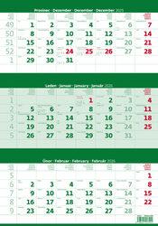 Tříměsíční kalendář zelený 2026 - nástěnný kalendář