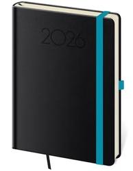 Denní diář 2026 A5 New Praga černý s gumičkou