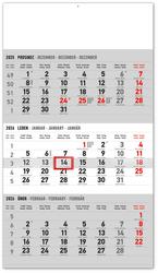 3měsíční kalendář 2026 standard šedý - nástěnný kalendář