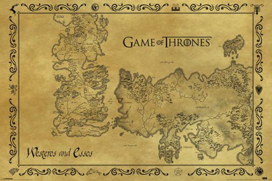 Plakát, Obraz - Hra o Trůny (Game of Thrones) - mapa starý styl, (91,5 x 61 cm)