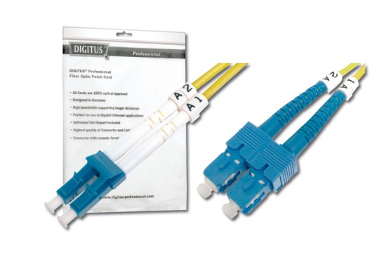 DIGITUS Fiber Optic Patch Cord, LC to SC, Singlemode 09/125 µ, Duplex Length 2m - DK-2932-02