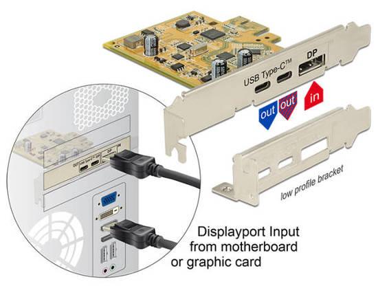 Delock PCI Express Karta > 1 x externí USB Type-C™ 3.1 samice + 1 x externí USB Type-C™ 3.1 (DP Alt Mód) samice - 89582