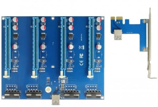 Delock Riser Card PCI Express x1 > 4 x PCIe x16 s 60 cm USB kabelem - 41427