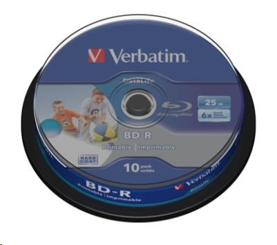 VERBATIM BD-R SL Datalife (10-pack)Blu-Ray/Spindle/6x/25GB Wide Printable - 43804