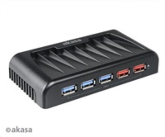 AKASA HUB USB Connect 7EX, 7x USB 3.0, 2 nabíjecí porty USB, externí, s napájecím adaptérem, AK-HB-11BK