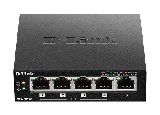 D-Link 5-Port Fast Ethernet PoE Desktop Switch, 1 PoE port max. 15.4 W, DES-1005P/E