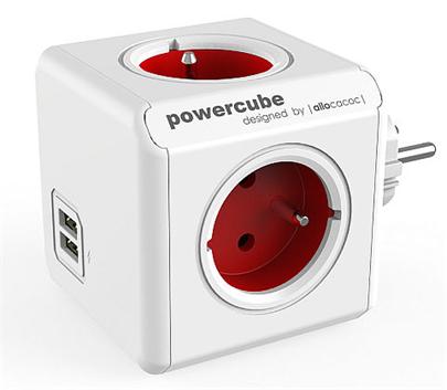 Zásuvka PowerCube ORIGINAL USB, Red, 4 rozbočka, 2x USB