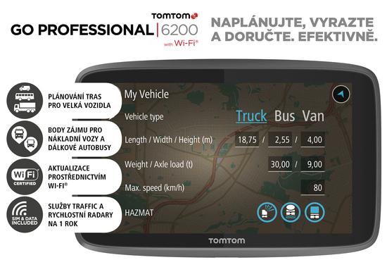 Navigace TomTom GO Professional 6200 EU, LIFETIME mapy