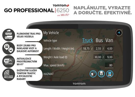 Navigace TomTom GO Professional 6250 EU, LIFETIME mapy