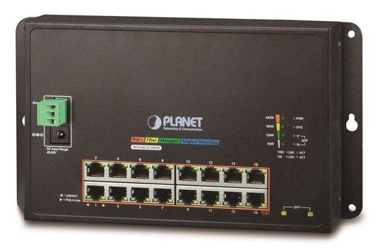 Planet WGS-4215-16P2S nástěnný PoE switch 16x1000B-T, 2x SFP, Web/SNMP, 802.3at 240W, -10~60°C, fanless, WGS-4215-16P2S
