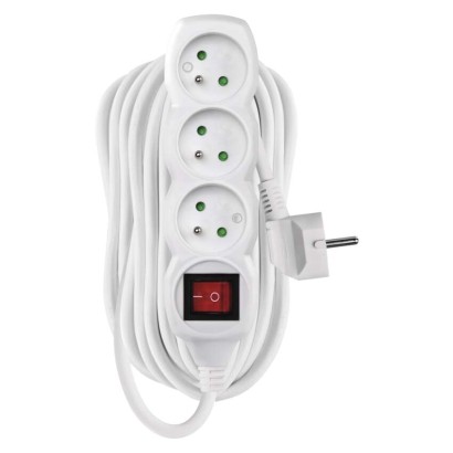 Prodlužovací kabel s vypínačem 3 zásuvky 10m, bílý