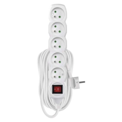 Prodlužovací kabel s vypínačem 5 zásuvky 10m, bílý