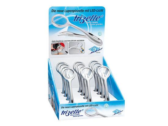 Lupa WEDO s LED světlem a pinzetou, balení 12 ks