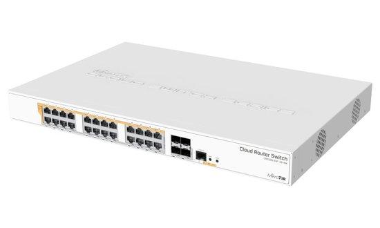 MikroTik Cloud Router Switch CRS328-24P-4S+RM, 800MHz CPU, 512MB, 24xGLAN, 4xSFP+cage, ROS L5, PSU,1U Rackmount, CRS328-24P-4S+RM