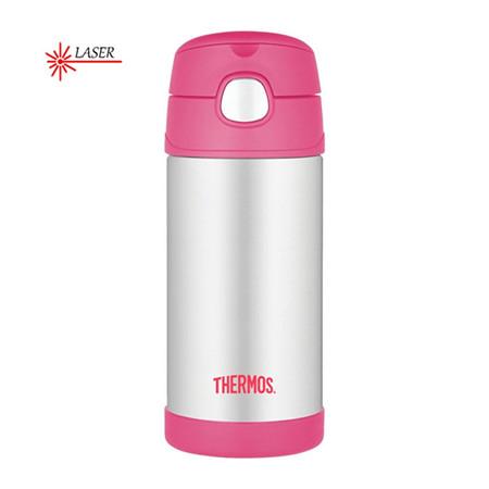 FUNtainer Dětská termoska s brčkem - stříbrná/růžová 355 ml