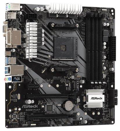 ASRock B450M PRO4-F, AM4, DDR4 3200+, 4 SATA3, HDMI, D-Sub, DVI-D - B450M PRO4-F