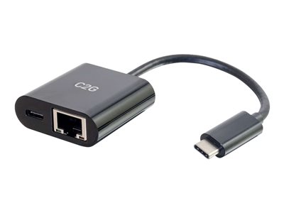C2G USB C to Ethernet Adapter With Power Delivery - Black - Síťový adaptér - USB-C - Gigabit Ethernet x 1 - černá - 82408