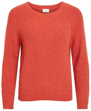 Vila Dámský svetr VIRIL KNIT L/S RIB TOP/1 Ketchup XS