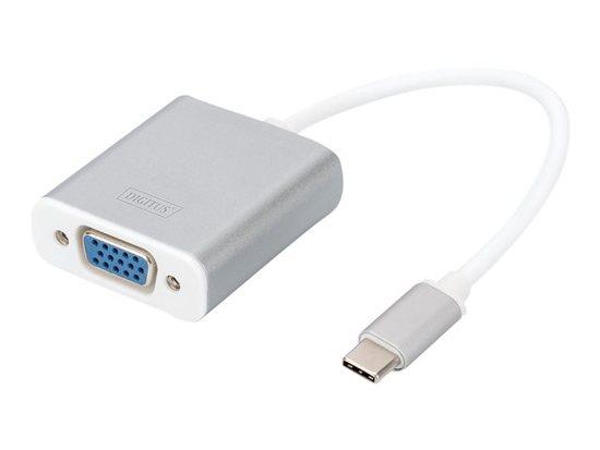 DIGITUS USB Typ C 1080p VGA Adaptér, hliníkové šasi, 20 cm kabel, Chipset: VL100+IT6513, DA-70837