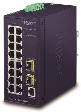 Planet průmyslový L2 switch 16x 1Gb TP + 2x SFP, IP30, -40 až 75°C, SNMP, 12-48VDC/24VAC, IGS-4215-16T2S