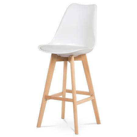 Autronic CTB-801 WT Barová židle, bílá plast+ekokůže, nohy masiv buk