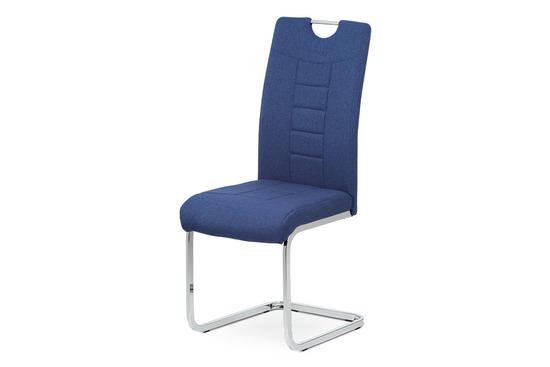 Autronic DCL-404 BLUE2 Jídelní židle, modrá látka, kovová pohupová chromovaná podnož