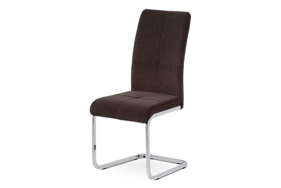 Autronic DCL-440 BR4 Jídelní židle, hnědá sametová látka, kovová pohupová chromovaná podnož