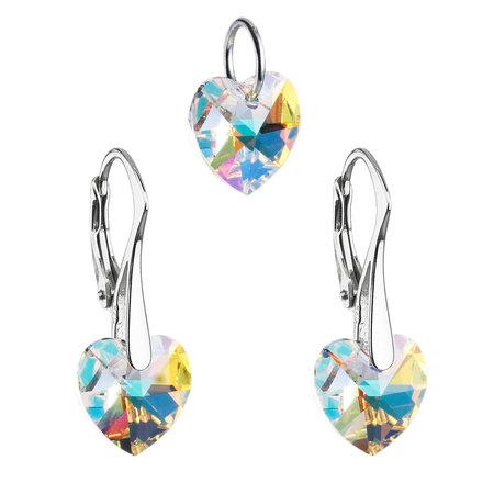 Sada šperků s krystaly Swarovski náušnice a přívěsek AB efekt srdce 39003.2, crystal, aurore, boreale