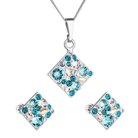 Evolution Group Sada šperků s krystaly Swarovski náušnice a přívěšek modrý kosočtverec 39126.3 turquoise