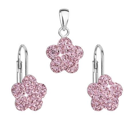 Sada šperků s krystaly Swarovski náušnice a přívěsek růžová kytička 39145.3, rose