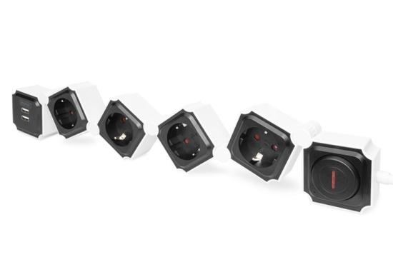 Digitus Flexibilní rozvodka, 3680 W 250VAC 50 Hz 4x bezpečnostní zásuvka, 16 A, 2x připojení USB A, 2,4 A, DA-70620