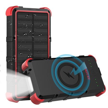 OUTXE Odolná IP67 Bezdrátová Solární Power Banka Type C/microUSB QuickCharge 25000mAh Black Red