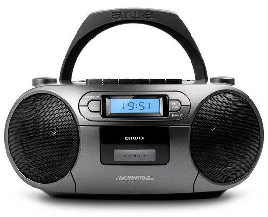 AIWA BBTC-550MG/ Boombox/ Přehrávač CD, Kazeta, USB/ BT/ FM/ 3W + 3W/ Šedivý