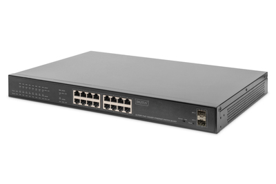 DIGITUS Přepínač Gigabit Ethernet PoE 16portový PoE + 2 SFP, 380W PoE rozpočet, DN-95347