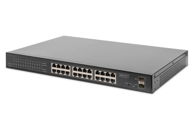 DIGITUS Přepínač Gigabit Ethernet PoE, 24portový PoE + 2 SFP, 380W PoE rozpočet, DN-95348