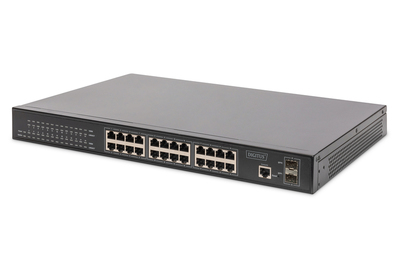 Digitus Gigabitový ethernetový PoE přepínač L2, 24portový PoE + 2 SFP, 380W PoE rozpočet, DN-95352