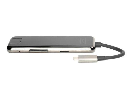 DIGITUS DA-70887 USB-C Dock 8-Port gray HDMI RJ45 3x USB 3.0 SD/MicroSD USB-C PD, DA-70887