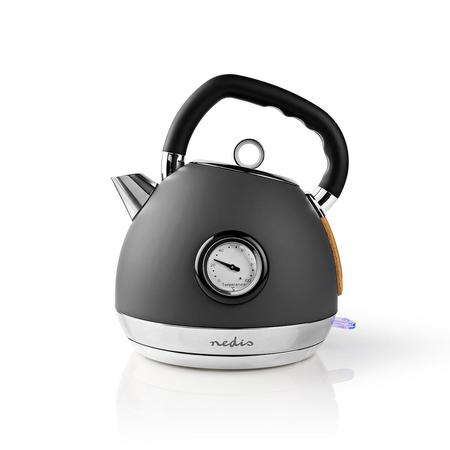 Rychlovarná konvice NEDIS KAWK530EGY s teploměrem, 1,8l, 2200W, Soft-Touch, šedá