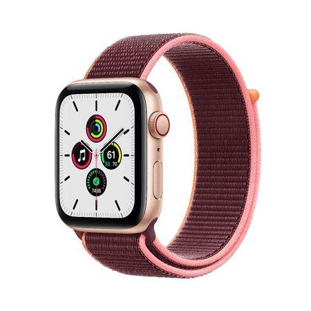 Apple Watch SE Cellular 44mm zlatý hliník s švestkovým provlékacím sportovním řemínkem