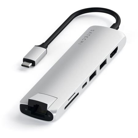 Satechi Aluminium Type-C Slim Multiport (1xHDMI 4K,2x USB-A,1x SD,1x Ethernet) stříbrný - ST-UCSMA3S