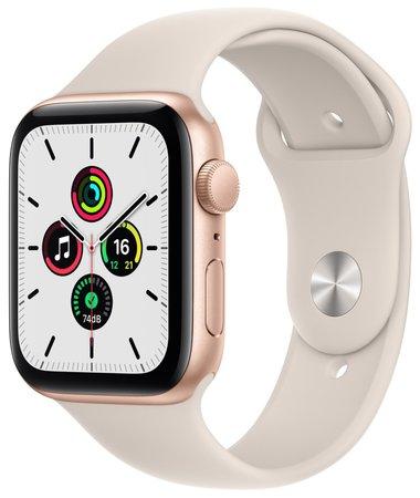 Apple Watch SE GPS 44mm zlate s hvězdně bilým sportovním řemínkem