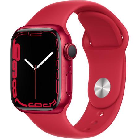 Apple Watch Series 7 41mm červený hliník s červeným sportovním řemínkem - mkn23hc/a