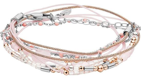Fossil Růžový ocelový náramek s korálky JF03358998