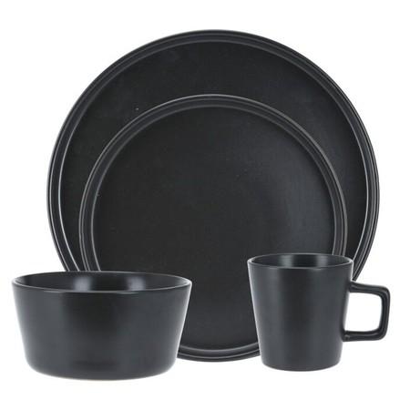 EXCELLENT Jídelní sada talířů kamenina 16 ks matná černá KO-Q90000290 - KO-Q90000290