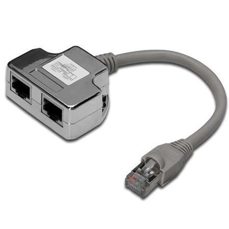 ROZDVOJKA UTP RJ45, 2xF-1xM, Y, kat.5e, telefon+síť, kabel 10cm (ISDN splitter T-MOD adapter) - smd6