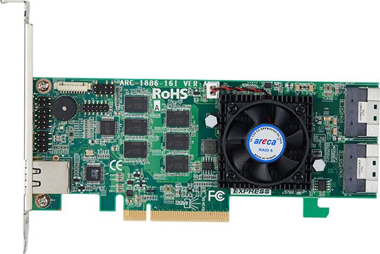 ARECA Tri-mode RAID card 16-port (2x SFF-8654) 8GB DDR4, PCIe4.0 x8 Card, LP - ARC-1886-16I