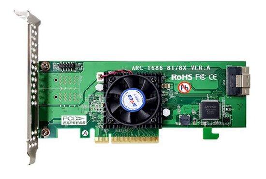 ARECA Tri-mode RAID0/1/10 card 8-port int. (SFF-8654), PCIe4.0 x8 Card, LP - ARC-1686-8I