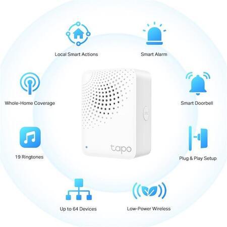 TP-LINK "Smart IoT Hub with ChimeSPEC: 2.4 GHz Wi-Fi Networking, 868 MHz for Devices, 100-240 V~, 50/60 Hz, Plug-inFEA - Tapo H100