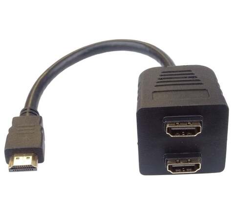 Kabel HDMI Y-rozbočovač, HDMI TypeA - 2x HDMI Typ A, 0,2m, CU, AWG30, stíněný, M / F, UL, pozlacený, černý - AK-330400-002-S