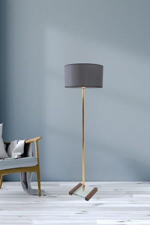 Opviq Floor Lamp Göksu Gold Lambader Silindir Koyu Gri Abajurlu - 846STL3535